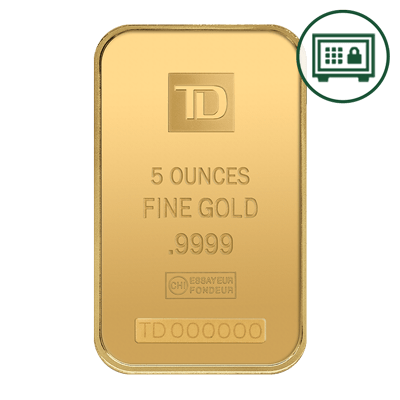 A picture of a 5 oz TD Gold Bar - Secure Storage